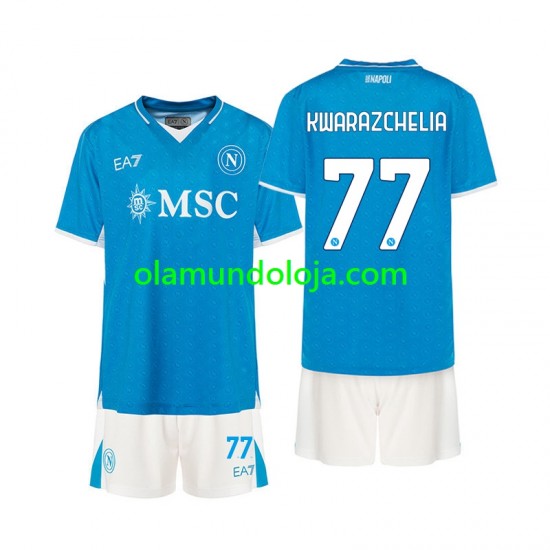 Camisola Napoli Khvicha Kvaratskhelia 77 Criança Equipamento Primeiro 2024-2025 Manga Curta